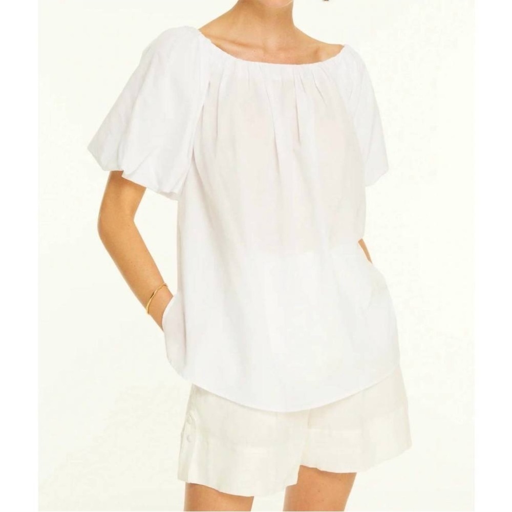HARSHMAN Keiko Blouse White Puff Sleeve Round Neck Relaxed Fit Cotton Sz XS NEW